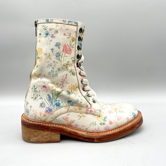 Free People Shoes - Free People Womens 39 Santa Fee Combat Boots Vintage Floral Leather Cottage Boho